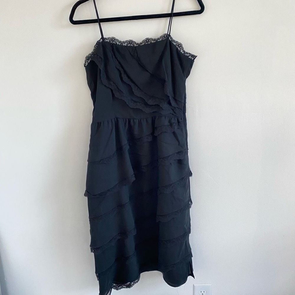 Vintage 60’s Neusteter’s Black Asymmetrical Tiered Lace Ruffle Dress